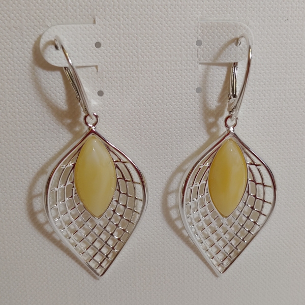 HWG-131 Earrings, Yellow Amber, Leaf Shape $80 at Hunter Wolff Gallery